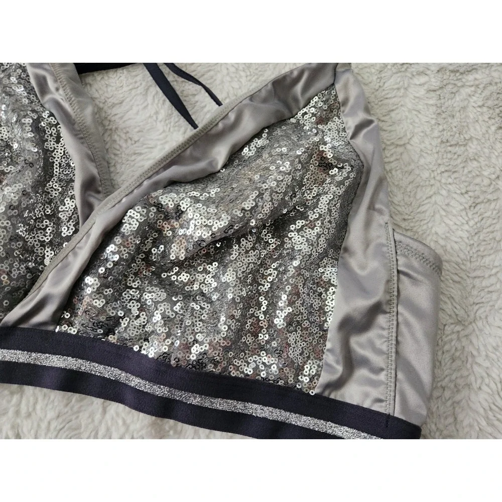 Cacique Womens Sequin Bralette Size 18/20 Gray Silver Glitter Sparkle